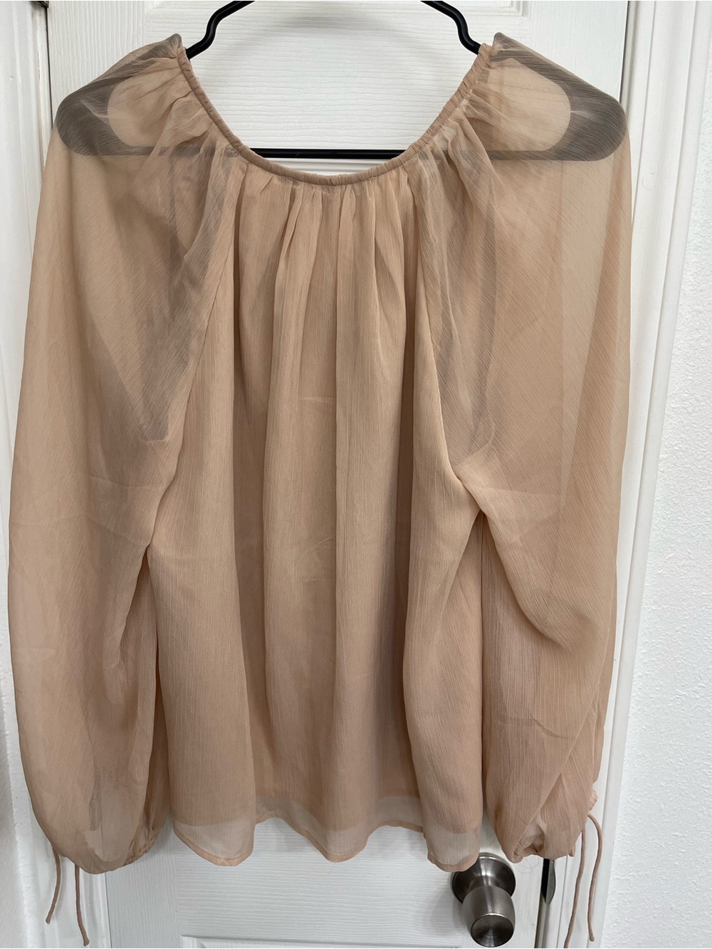 LOFT Women's Ruffle Front Long-Sleeve Blouse in peach biege - Picture 2 of 2